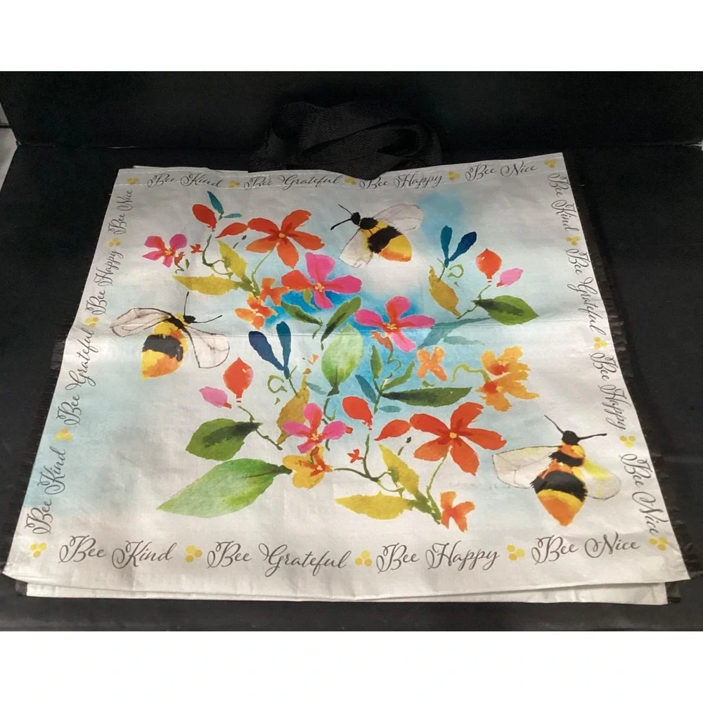 Home Goods Reusable Shopping Tote‎ Bag Bundle, Lemon Floral Bee Kind Pink White
